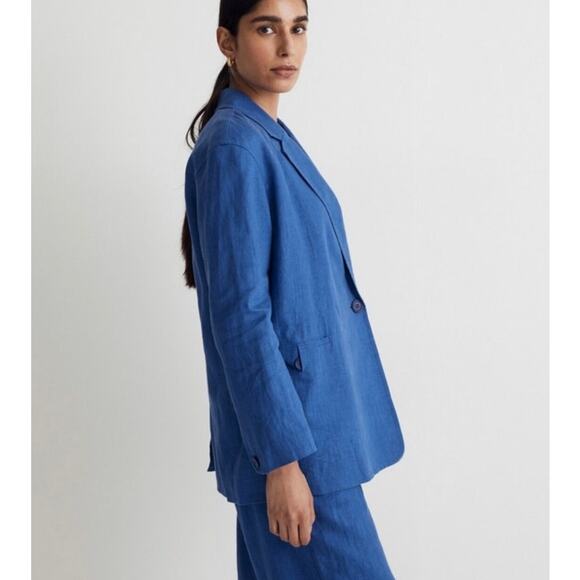 Madewell Double Breasted Crossover Blazer in 100% Linen in Bluestone Small - Picture 1 of 9